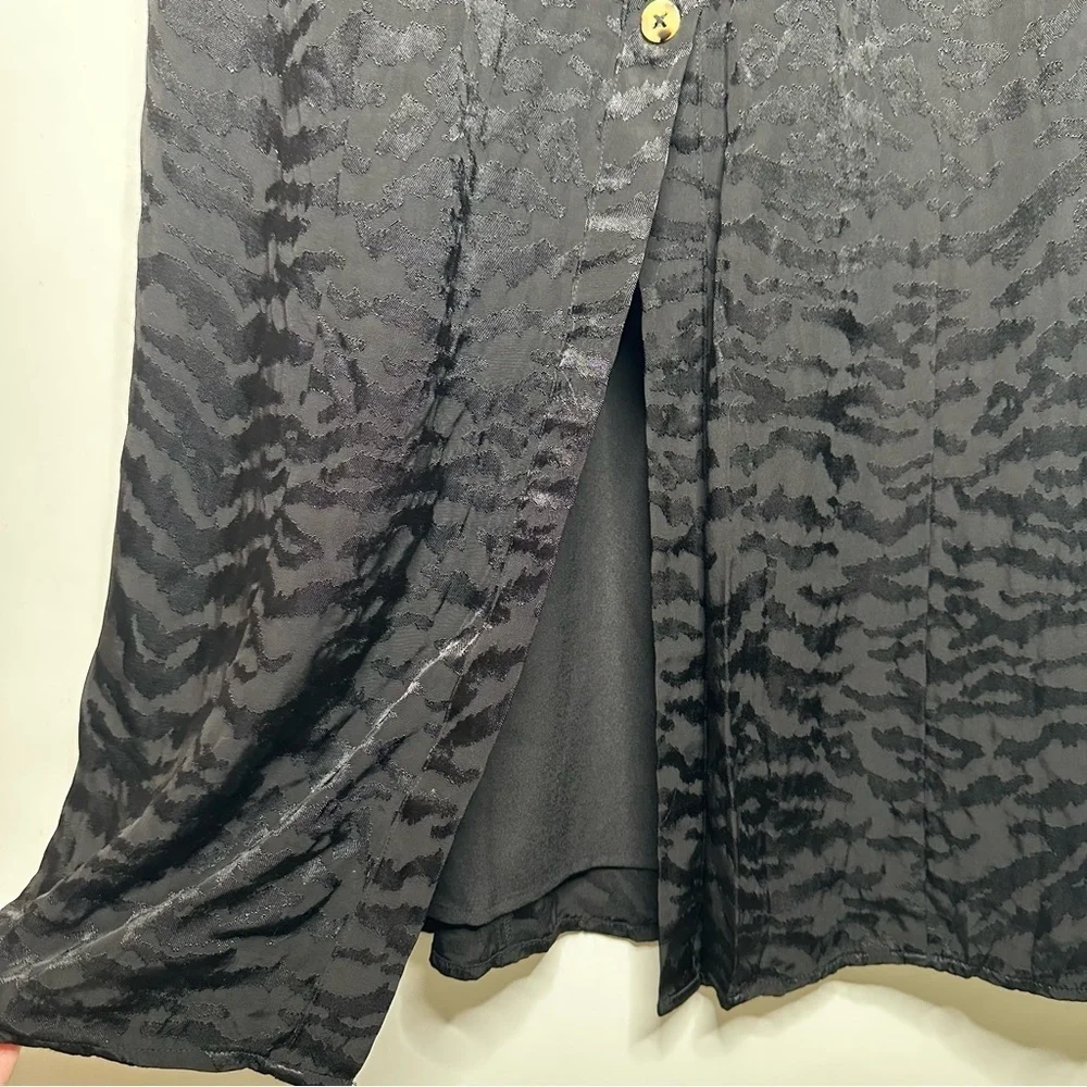 Good American Black Animal Print Button Front Puff Sleeve Corset Maxi Dress M